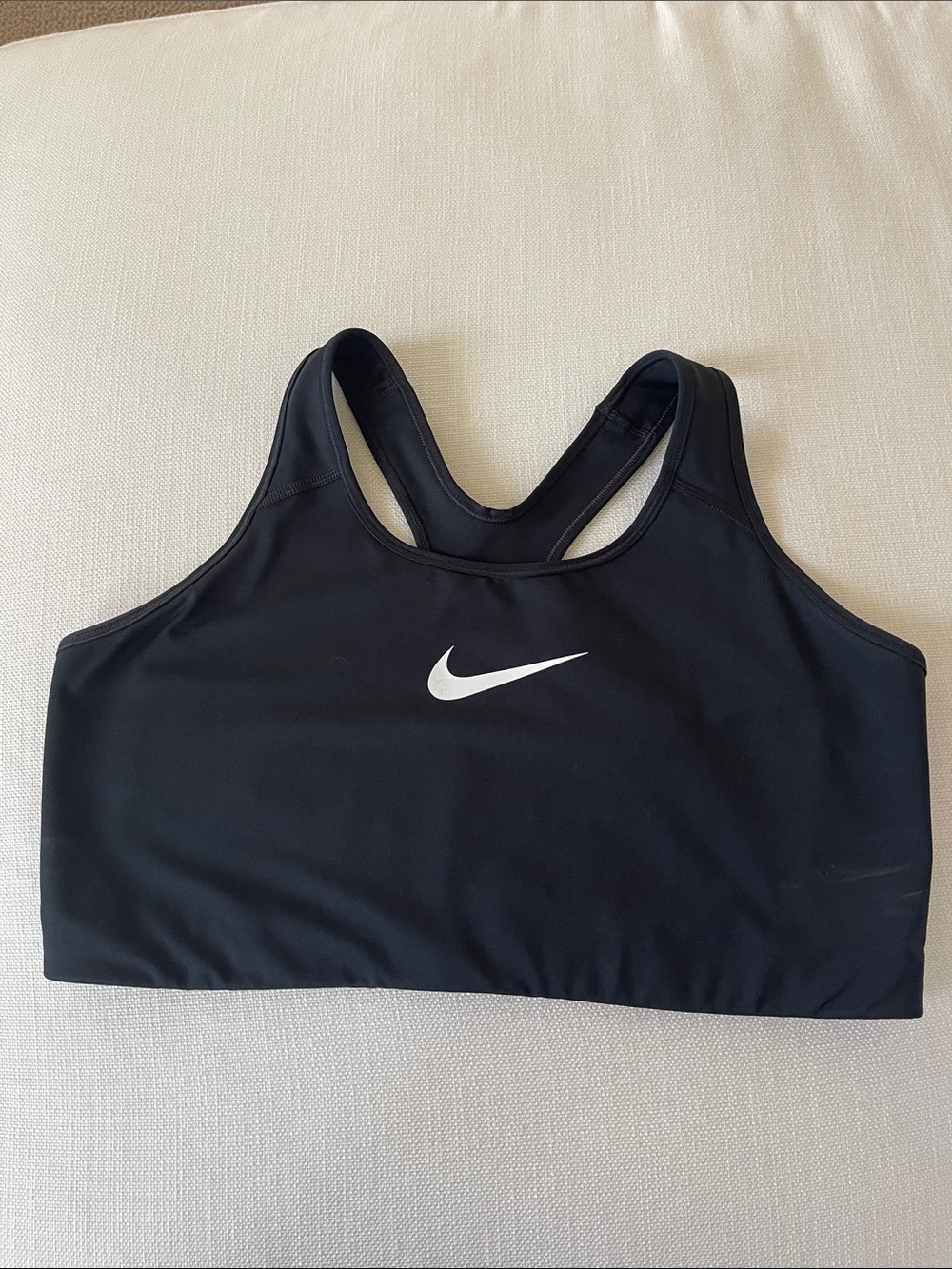 Nike Women's Black Dri-FIT Sports Bra with White Swoosh
